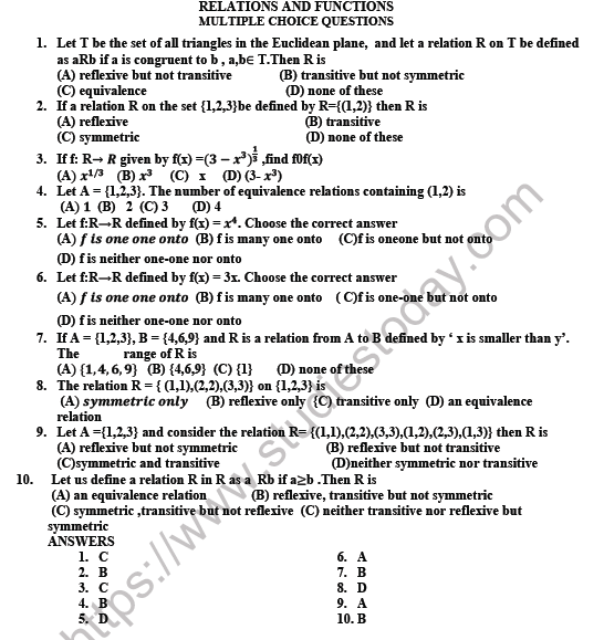 relation and function mcq questions class 11 pdf